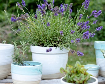 Jardinière de poterie - pot de fleurs, grand avec lèvres - pot de fleurs en céramique fait à la main, raboteuse d’herbes, pot succulent