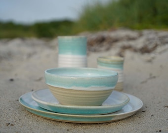 Beach House Pottery Dinnerware Set - Handmade Ceramic Dining Room Place Settings