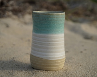 Beach House Ceramic Tumbler - Handmade Pottery Drinking Glass, Pottery Water Cup, Small Vase