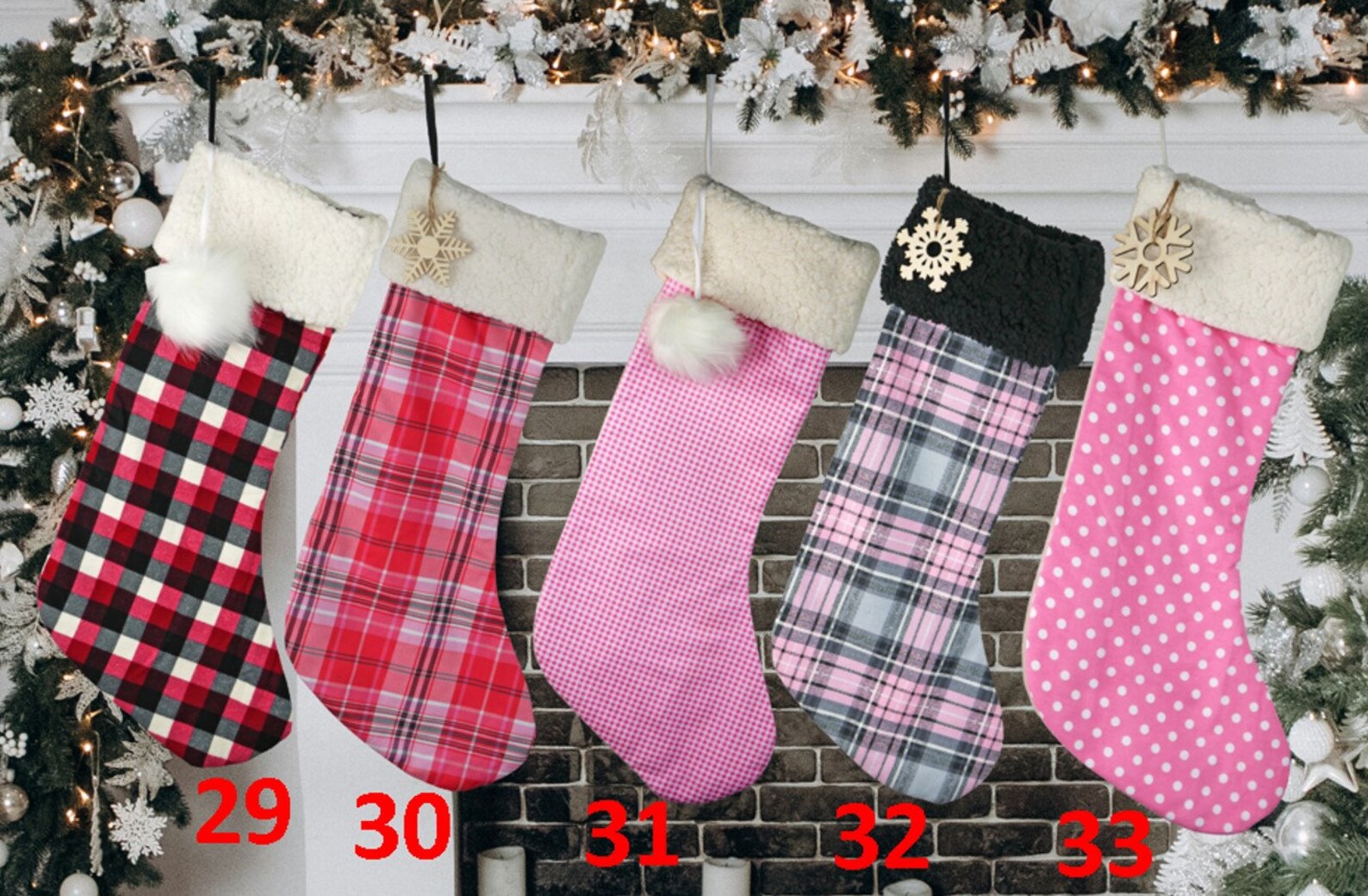 Large Christmas Stockings Handmade Plaid Deer Faux Fur Etsy