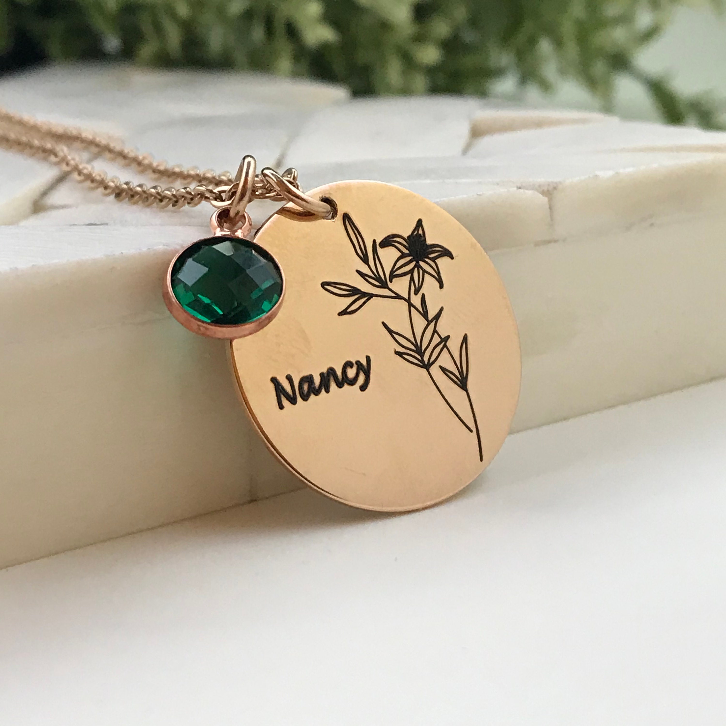 Birth Month Flower Necklace Custom Birth Stone Silver Rose Etsy