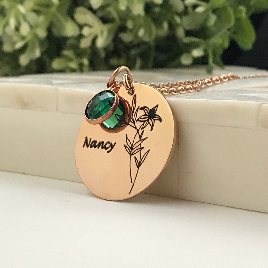 Birth Month Flower Necklace Custom Birth Stone Silver Rose Etsy Canada