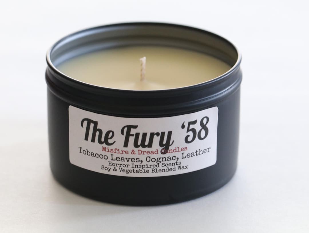 tobacco leaf and leather candle The Fury '58: Horror Movie Christine Inspired / Tobacco Leaves & Leather  Scented Candles and Melts