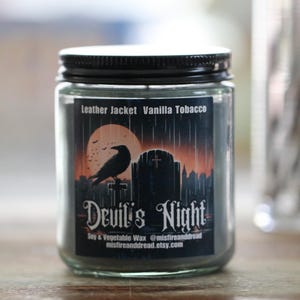 Devil's Night Soy Candle: Leather, Vanilla, Tobacco - The Crow Movie Inspired