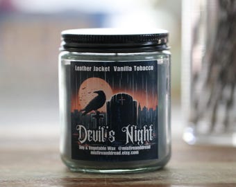 Devil's Night Soy Candle: Leather, Vanilla, Tobacco - The Crow Movie Inspired
