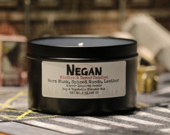 Negan Soy Candle: Leather & Spiced Woods Scent, The Walking Dead, 8oz