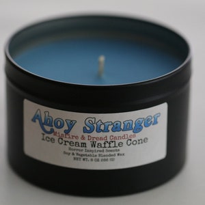 Ahoy Stranger / Horror Movie Fan / Homemade / Ice Cream / Hawkins / Stranger / Things / Soy Wax Scented Candle / Waffle Cones / 8oz Tin