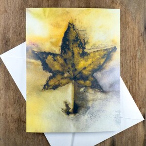 Botanical Nature Art Ecoprint Notecard: Gold Sweetgum Leaf