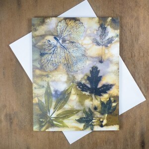 Botanical Nature Art Ecoprint Notecard: Strawberry, Maple & Chaste Leaves