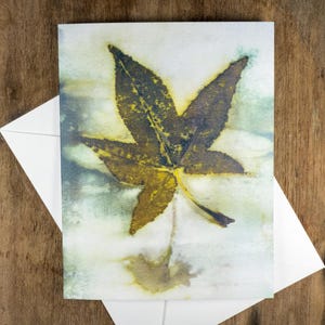 Botanical Nature Art Ecoprint Notecard: Brown Sweetgum Leaf