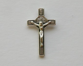 Saint Benedict Silver Tone Crucifix Lapel Pin