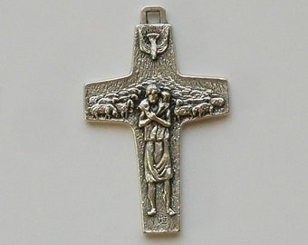 Original Silver Tone Pope Francis Good Shepherd Papal Cross 1-7/8" by Antonio Vedele