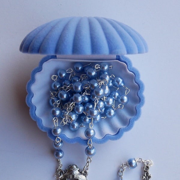 Blue Pearl Rosary for Baptism /  Baby Shower with Shell Case