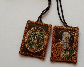 Saint Benedict Brown Felt Fabric Scapular