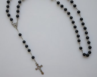 Black Beads Glass Rosary with Pouch Included