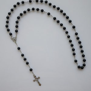 Black Beads Glass Rosary with Pouch Included