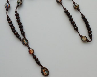 Our Lady of The Seven Sorrows Chaplet with Wood Medallions - Handmade -