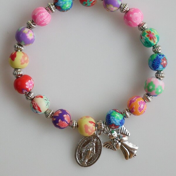 Guardian Angel / Miraculous Multicolor Stretch Flower Beads Bracelet