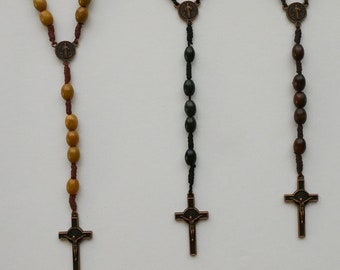 Set of (3) Wood & Cord ROSARY with Saint Benedict Crucifix