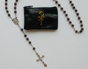 Miraculous Dark Brown Beads Rosary with Pouch Included