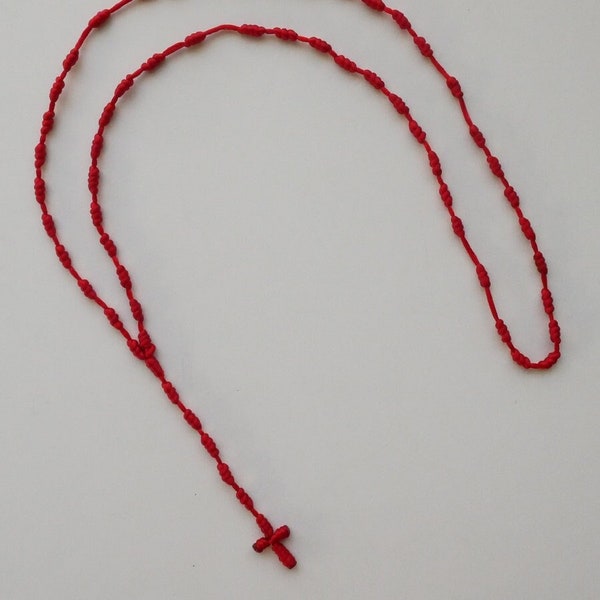Quality Red Macrame Knotted Cord ROSARY with Case Included