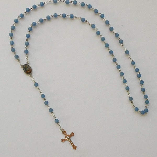 Saint Michael Blue Beads Rosary with Pouch Included