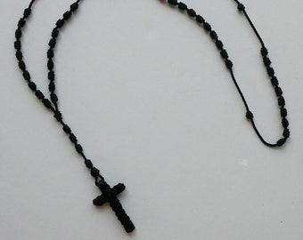 Quality Black Knotted Cord ROSARY with Pouch