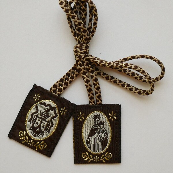 Virgin of Mount Carmel Brown Felt Fabric Scapular (Spanish)