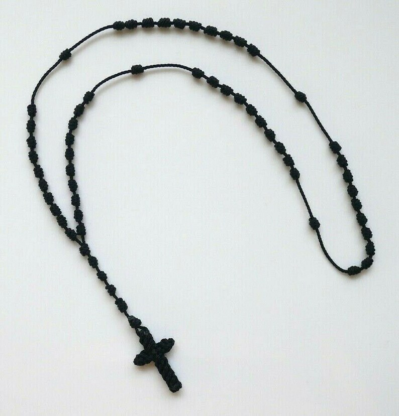 Quality Black Knotted Cord ROSARY With Pouch Etsy