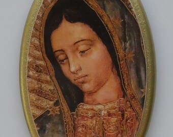 Our Lady Of Guadalupe Half Body Portrait Italian Plaque Sign Wood Bless Brown color 10x7inch Our Lady Of Guadalupe Half Body Portrait Italian Plaque Sign Wood Bless Brown color 10x7inch
