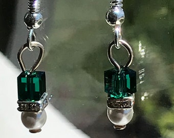 Emerald Green European Crystal Petite Earrings by Crystal River Creations LLC