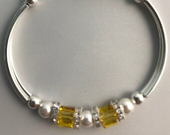 Sunshine Yellow European Crystal silver bracelet with magnetic closure by Crystal River Creations LLC