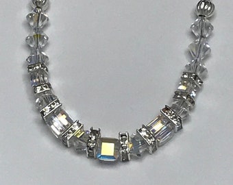 Crystal Clear AB European Crystal Silver Chain Necklace with Magnetic Closure by Crystal River Creations LLC