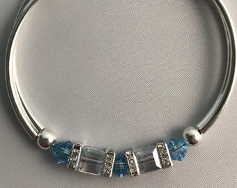 Sky Blue Aquamarine European Crystal silver bracelet with magnetic closure by Crystal River Creations LLC