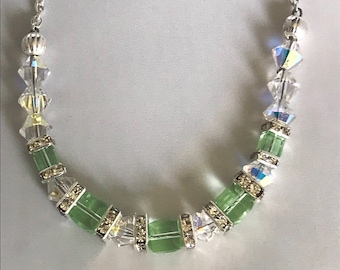 Peridot European Crystal Silver Chain Necklace with Magnetic Closure by Crystal River Creations LLC