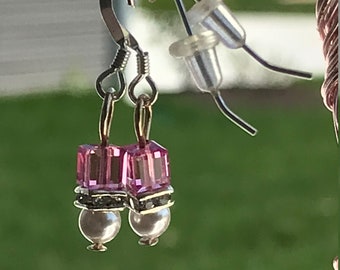 Rose Pink European Crystal October Birthstone Petite Earrings by Crystal River Creations LLC