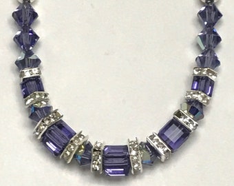 Tanzanite (purple blue) European Crystal Silver Chain Necklace with Magnetic Closure by Crystal River Creations LLC