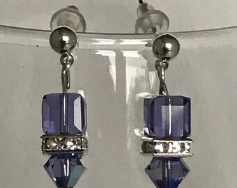 Tanzanite (purple blue) European Crystal Earrings by Crystal River Creations LLC