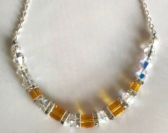 Sunflower Yellow European Crystal Silver Chain Necklace with Magnetic Closure by Crystal River Creations LLC