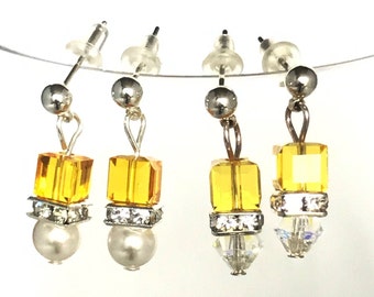 Sunflower yellow European Crystal Earrings by Crystal River Creations LLC