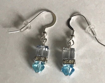 Light blue (blue shade) and Aquamarine European Crystal Earrings by Crystal River Creations LLC