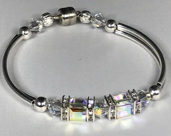 Shimmery Crystal Clear European crystal silver bracelet with magnetic closure by Crystal River Creations LLC