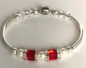 Scarlet Red European Crystal silver bracelet with magnetic closure by Crystal River Creations LLC