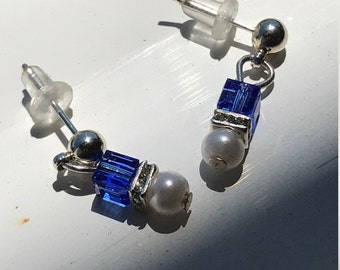 Royal Blue Sapphire European Crystal September Birthstone Petite Earrings by Crystal River Creations LLC