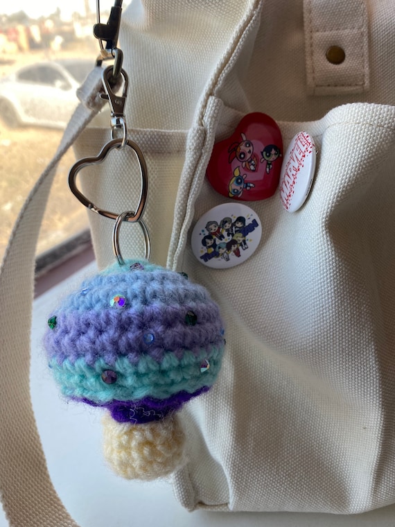 Crochet bedazzled Mushroom Keychain