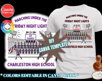 Marching Band Friday Night Lights Shirt, Gameday-t-shirt, Canva-sjabloon, Halftime Show, Spirit Wear, T-shirt band Mom, veranderlijke kleuren