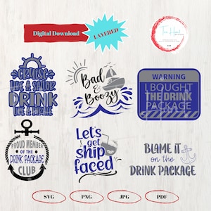 Svg de paquet de boissons de croisière, conception drôle de vacances, chemise de vacances assortie, croisière d'alcool, potable, silhouette de Cricut, j'ai acheté le paquet de boisson