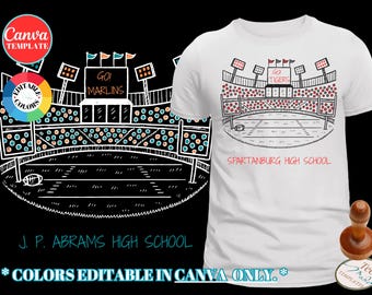 Football Gameday Shirt Design, Football Stadium t-shirt, Canva Template, Football Mom tshirt, Change Colors, Personalized, Spirit Wear, DIY
