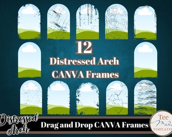 Arch Canva Frames Templates, Grunge, Distressed Edge Frame Bundle, Customizable Canva Fames, Bleach Effect Canva Frame, Drag & Drop Picture