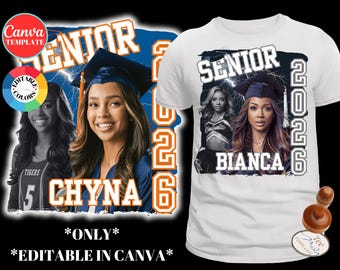 Plantilla de Canva para estudiantes de último año de 2026, Graduación de la clase de 2026, Diseño de camiseta de graduación editable, Diseño de retrato de graduación con fotos, Gráfico de graduación de Canva DIY